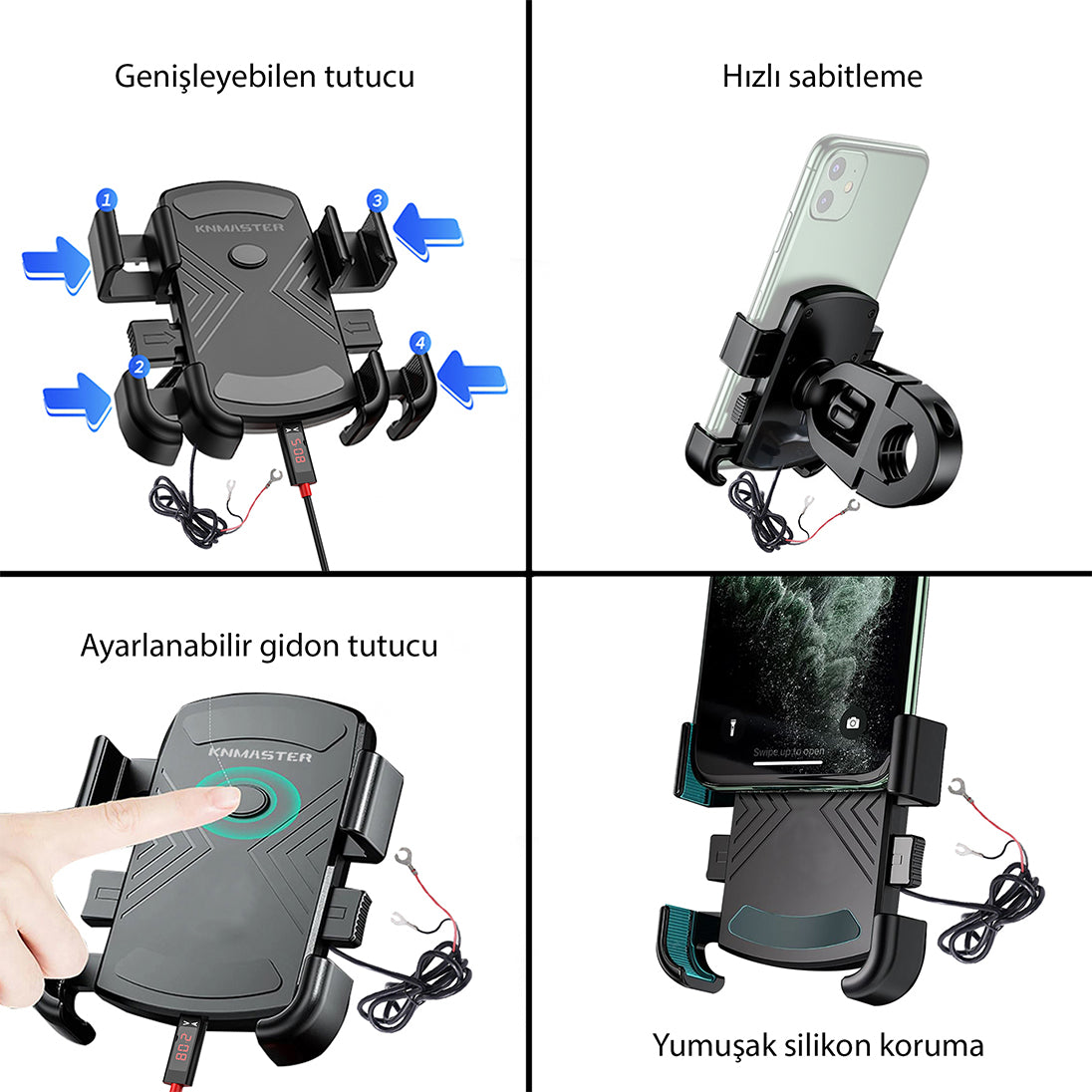 knmaster tt-600u / telefon tutucu tüm motosikletlere uyumlu usb’li