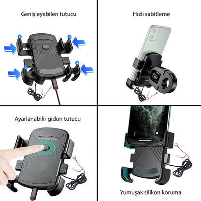 knmaster tt-600u / telefon tutucu tüm motosikletlere uyumlu usb’li